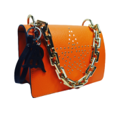 Sac Rond en Cuir Grainé Stella Orange