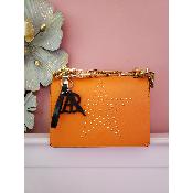 Sac Rond en Cuir Grainé Stella Orange