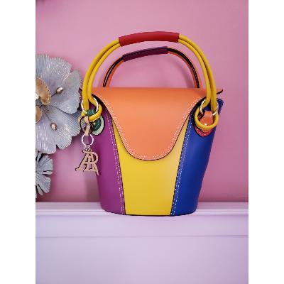 Sac à Main en Cuir Grainé Elena Orange Multicolore