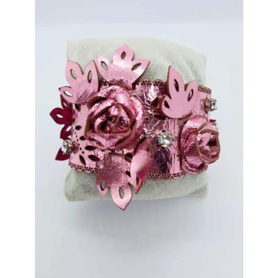 Bracelet Manchette Capucine en Cuir Rose