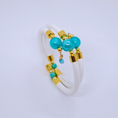 Bracelet - CLÉOPATRE- blanc - perles-Turquoises 