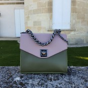 Tiara - sac à main en cuir- Rose & Vert Kaki