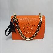 Sac Rond en Cuir Grainé Stella Orange